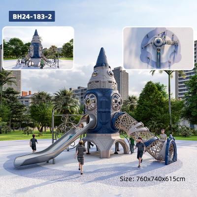 KUTE Space Rocket Themed Commercial Outdoor Playground Kids Stainless Steel Slide & Climb Combo