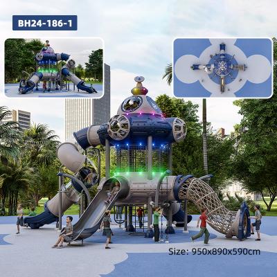 KUTE LED Space-Themed Outdoor Playground Commercial Kids Slide Combo